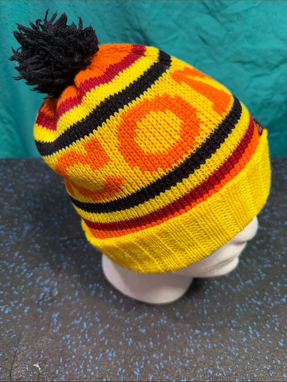 Volcom Striped Pom Beanie in Yellow, Orange & Black